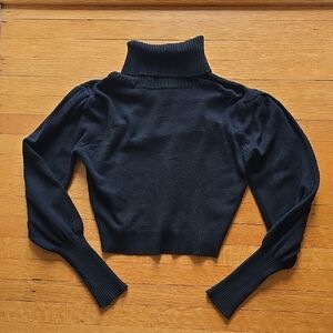DÈLUC, Bishop Sleeve Puff Shoulder, Cropped Turtleneck Sweater, Black, GUC, M